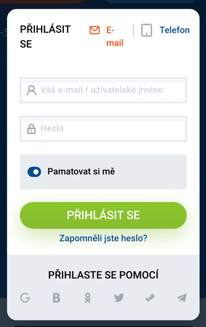 Přihlašovací formulář Mostbet